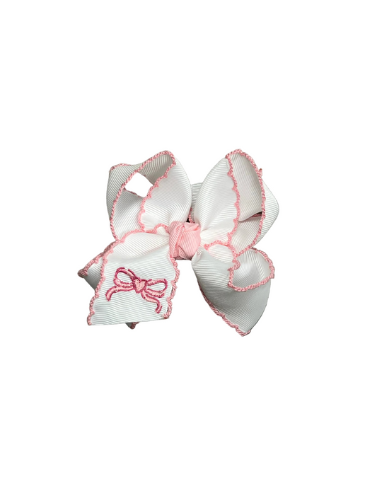Heart Ribbon Embroidered Bow - 4.5”