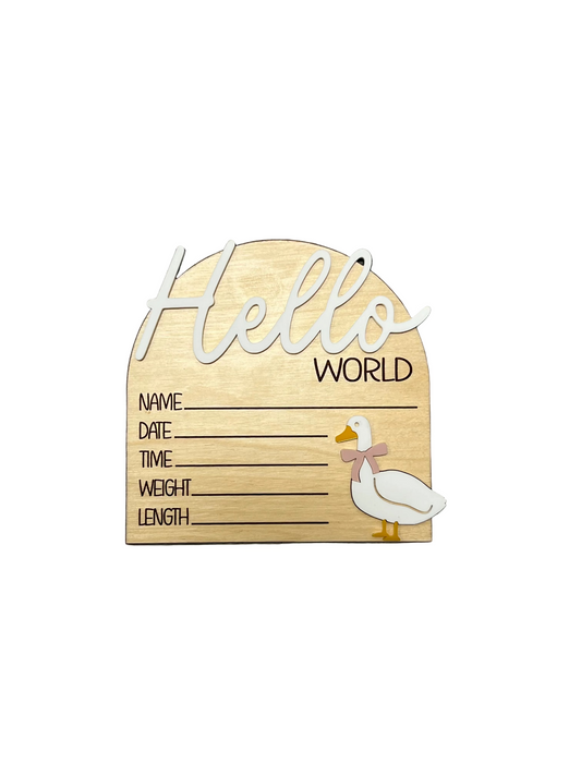 Hello World Birth Stat Sign Goose with Bow