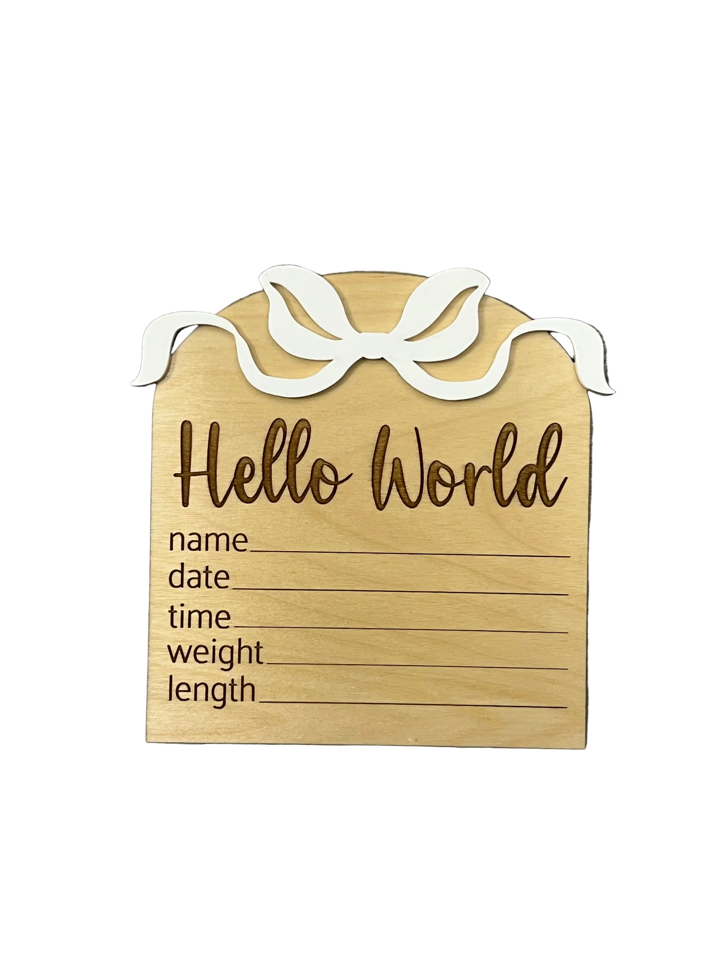 Hello World Birth Stat Sign White Bow