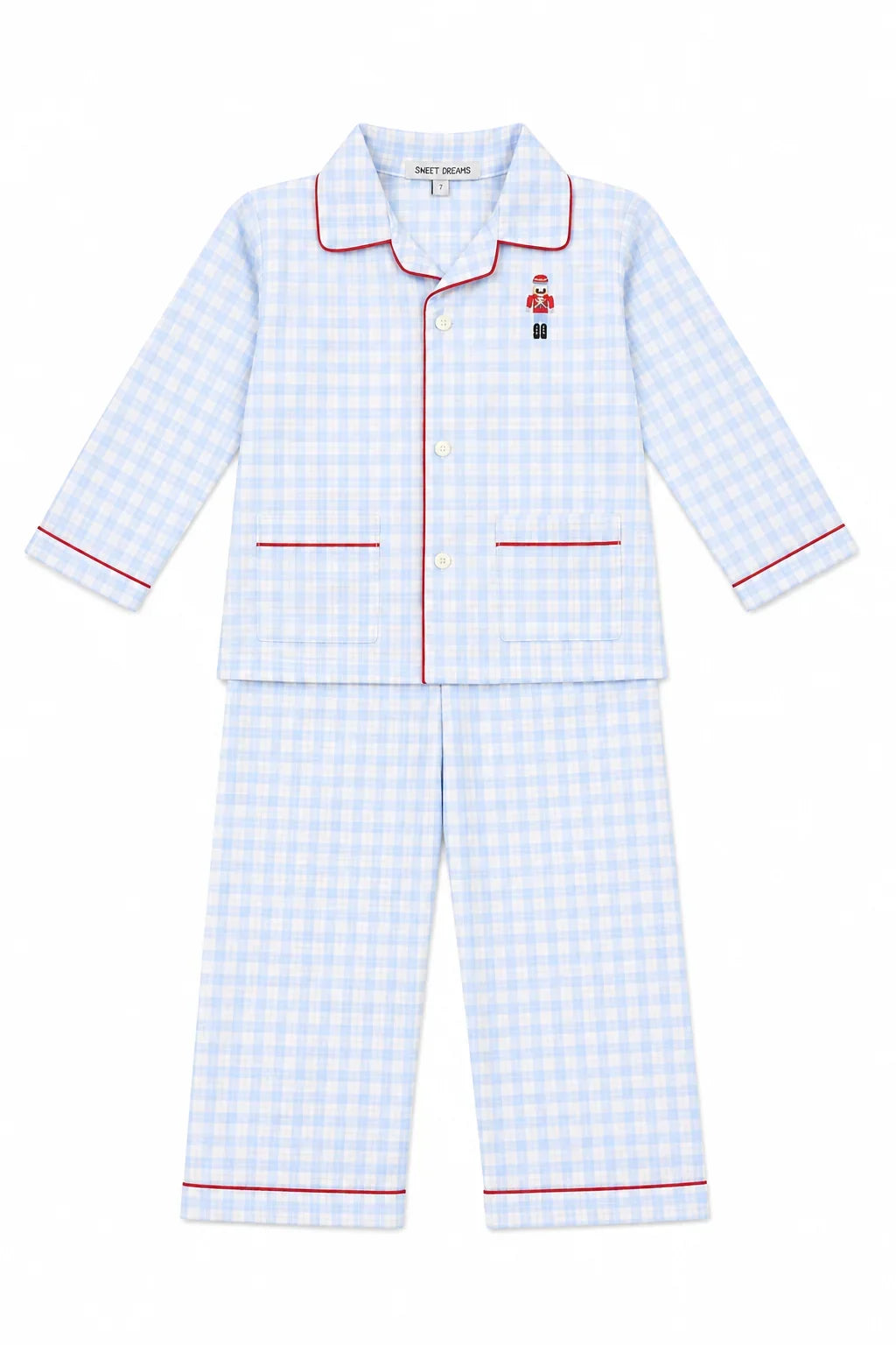 Nutcracker Embroidered Blue Plaid PJs