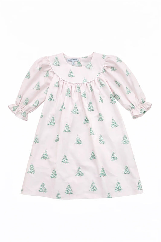 Christmas Tree Print Pink Dress