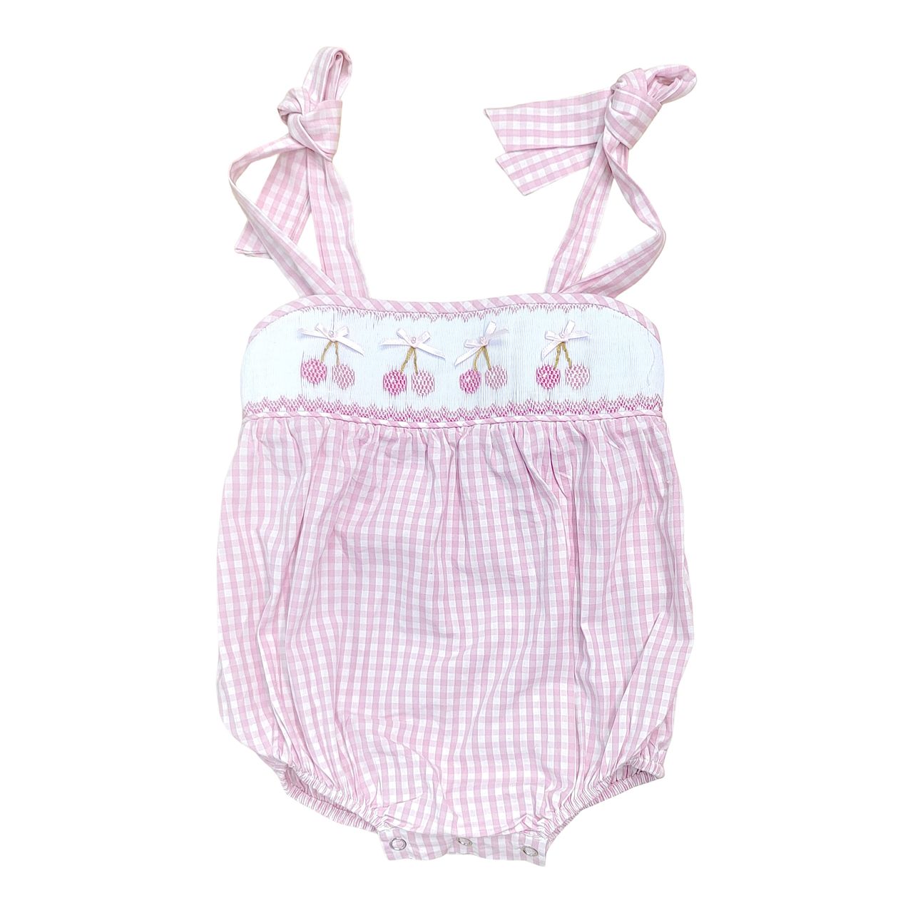 Cherry Smocked Pink Gingham Bubble
