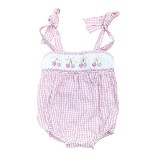 Cherry Smocked Pink Gingham Bubble