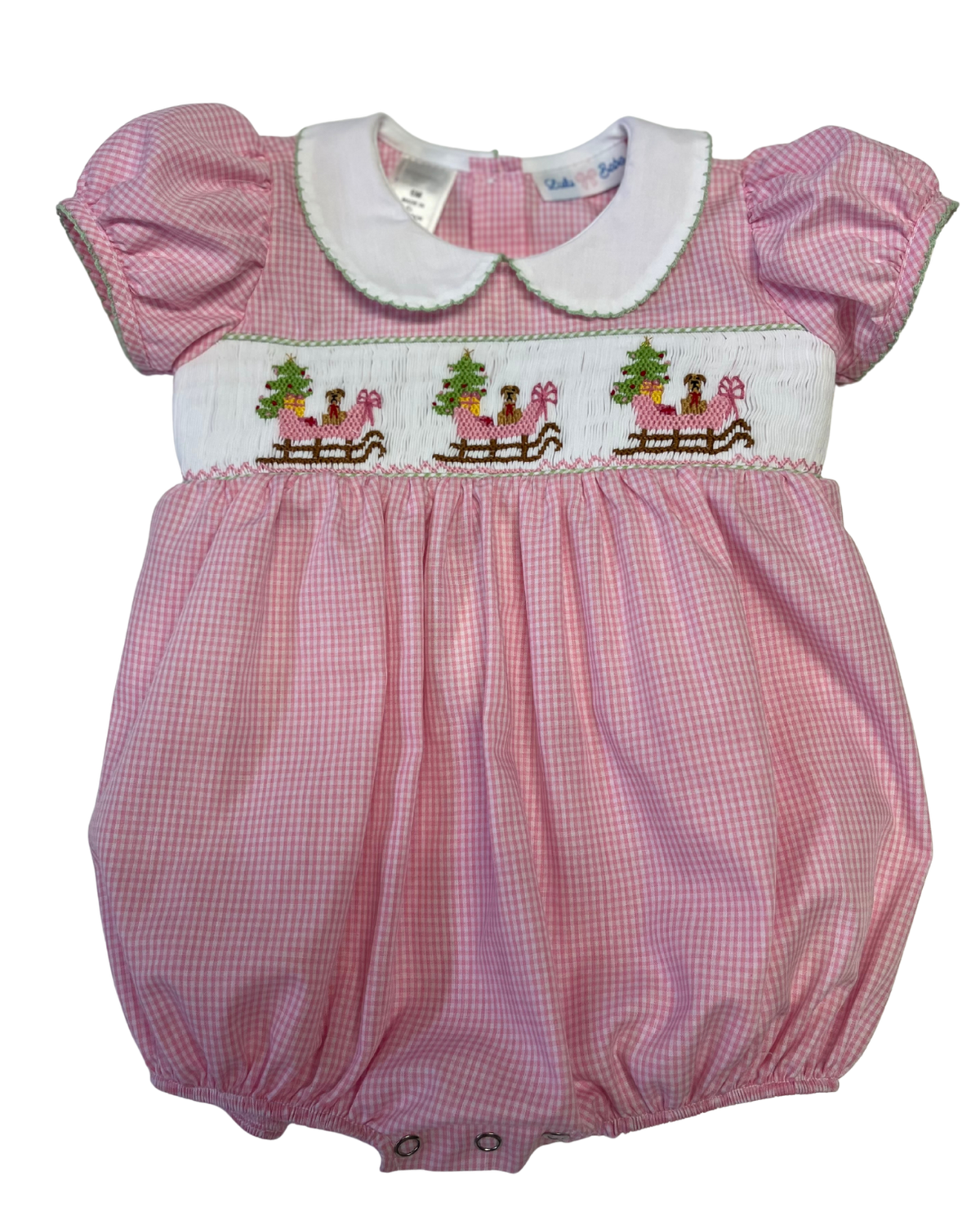 Girl's Santa Sleigh Smocked Collared Bubble