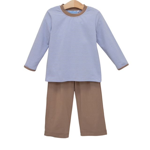 Miller Pant Set- Dusty Blue Stripe-Brown