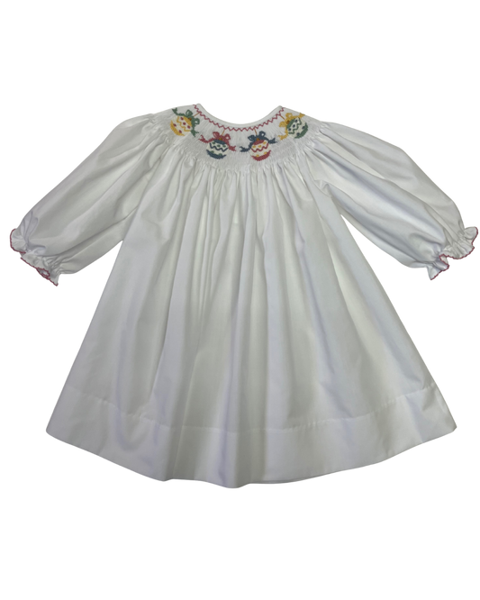 Ornament Smocked Long Sleeve Bishop Dress