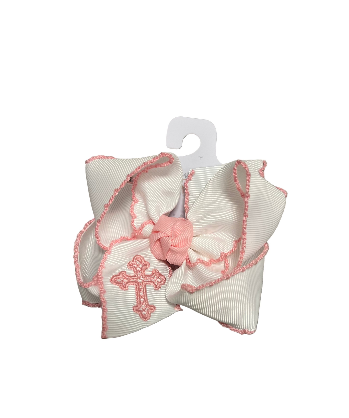 Embroidered Cross Crochet Edge Bow 4.5