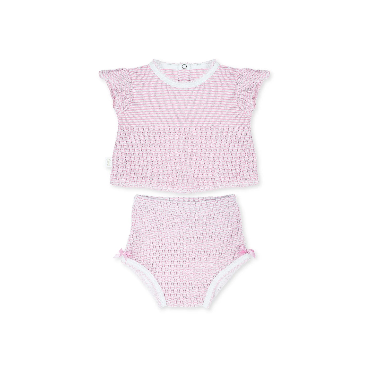 Knit Flutter Sleeve Diaper Set Pink and White