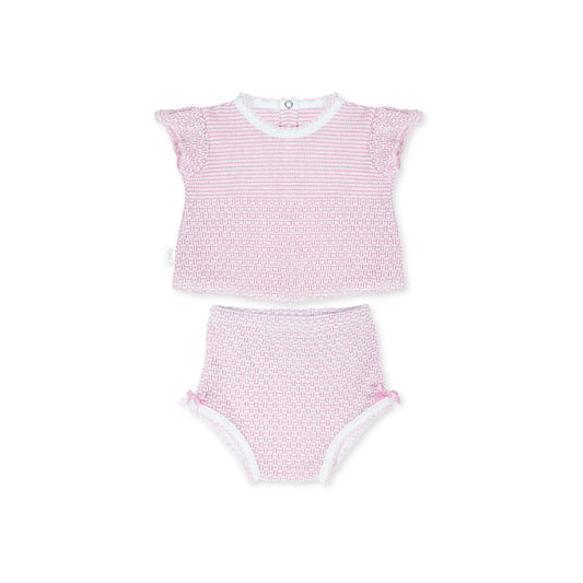 Knit Flutter Sleeve Diaper Set Pink and White