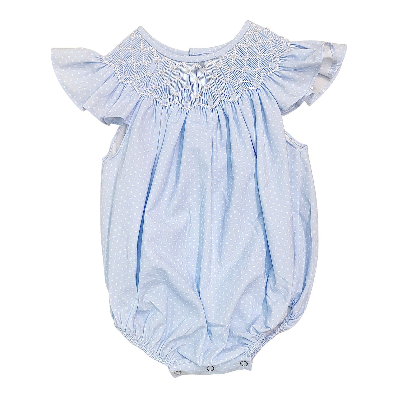 Cathy Blue Polka Dot Pearl Smocked Bubble