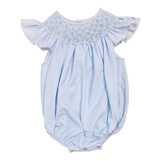 Cathy Blue Polka Dot Pearl Smocked Bubble