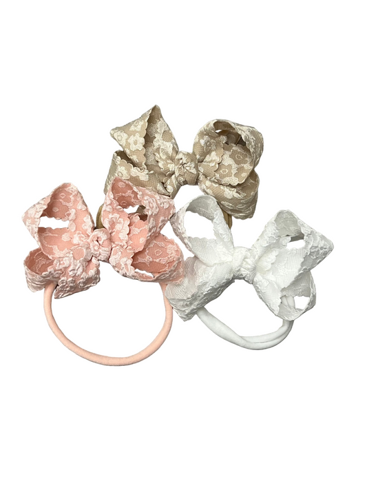 Scalloped Lace Flower Bow Headband