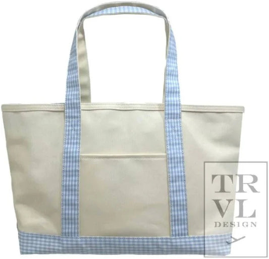 MEDIUM TOTE- Coated Canvas w/ GINGHAM MIST TRIM