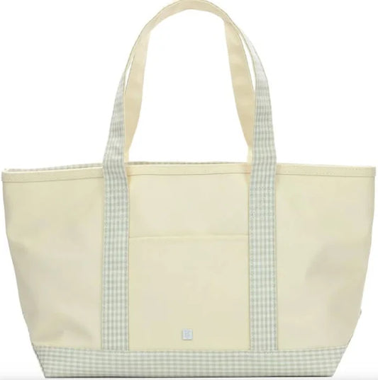 MEDIUM TOTE- Coated Canvas w/ GINGHAM PEARL GREY
