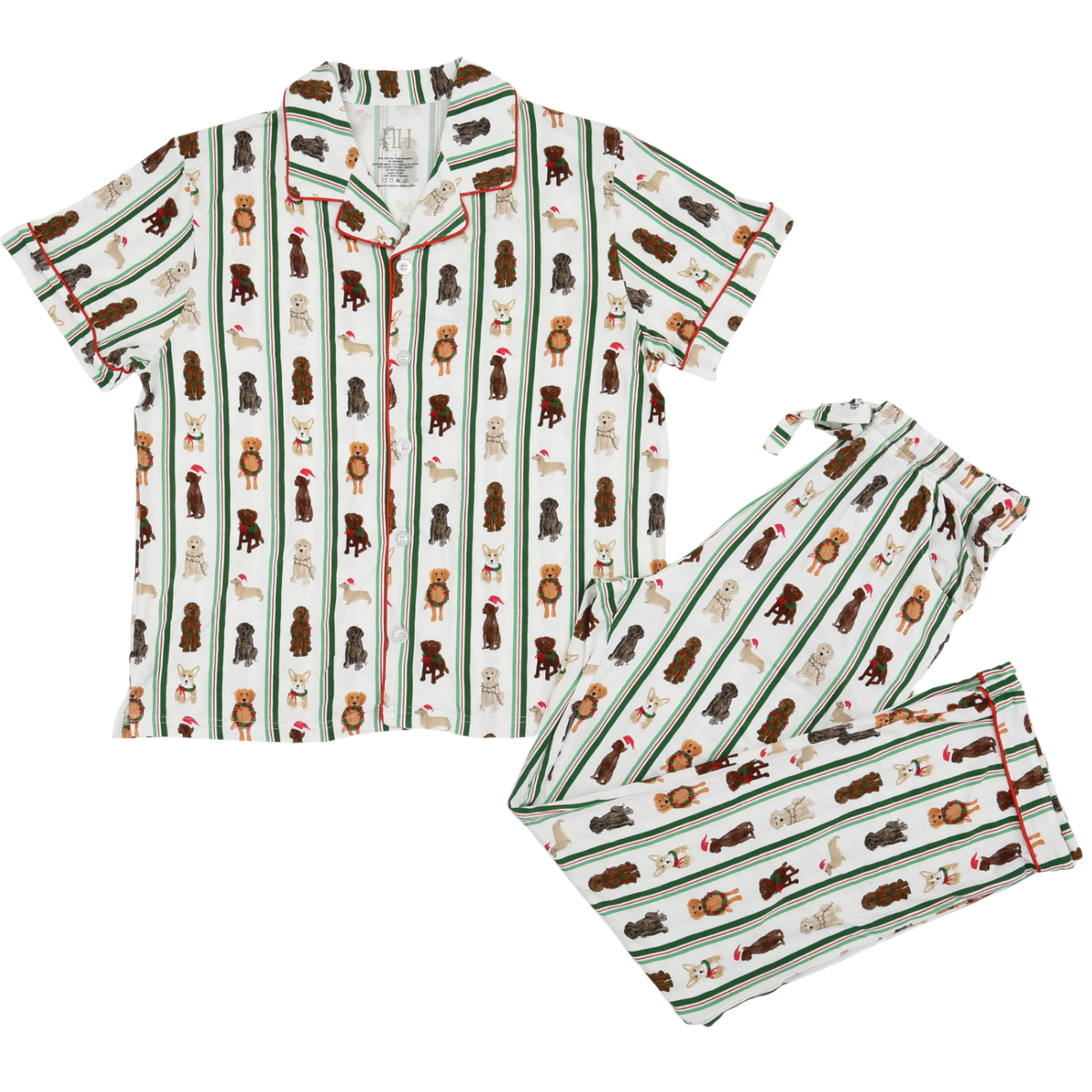 Women's Santa Pups Short Sleeve Button Down Pants Set