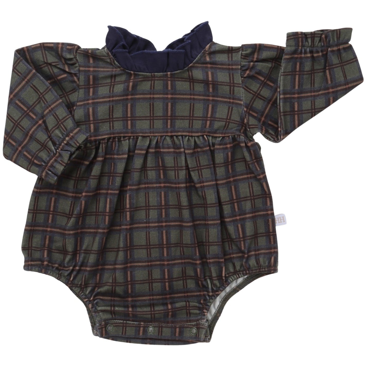 Girls Cabin Cozy Long Sleeve Navy Ruffle Collar Bubble