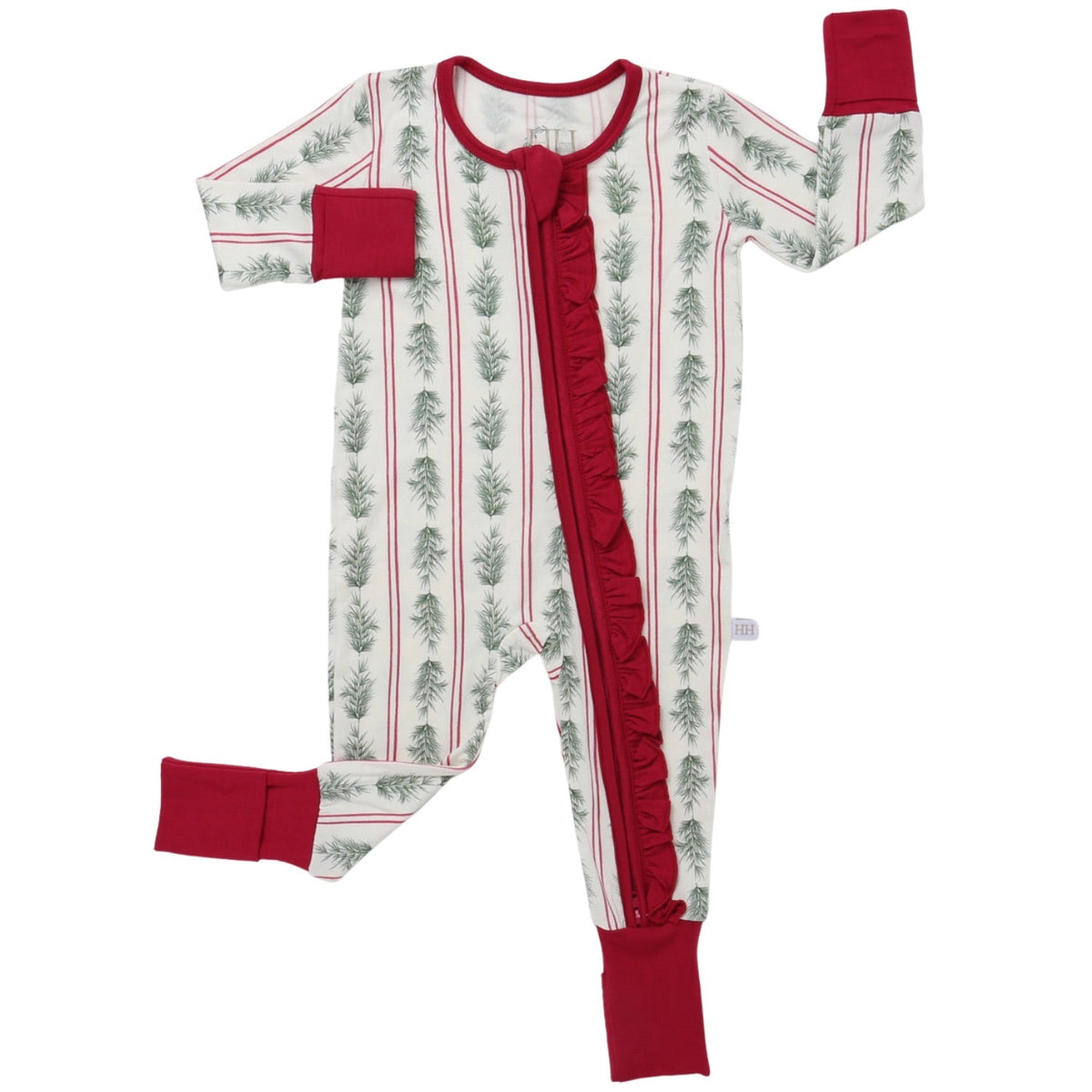 Girls Ruffle Pine Needles Zipper Romper