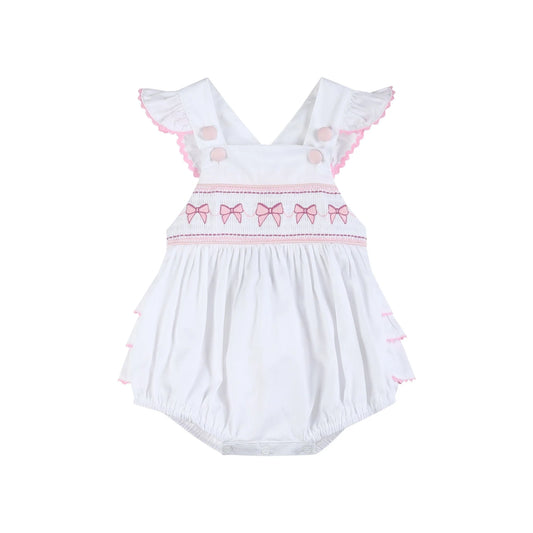 White and Pink Bows Smocked Romper